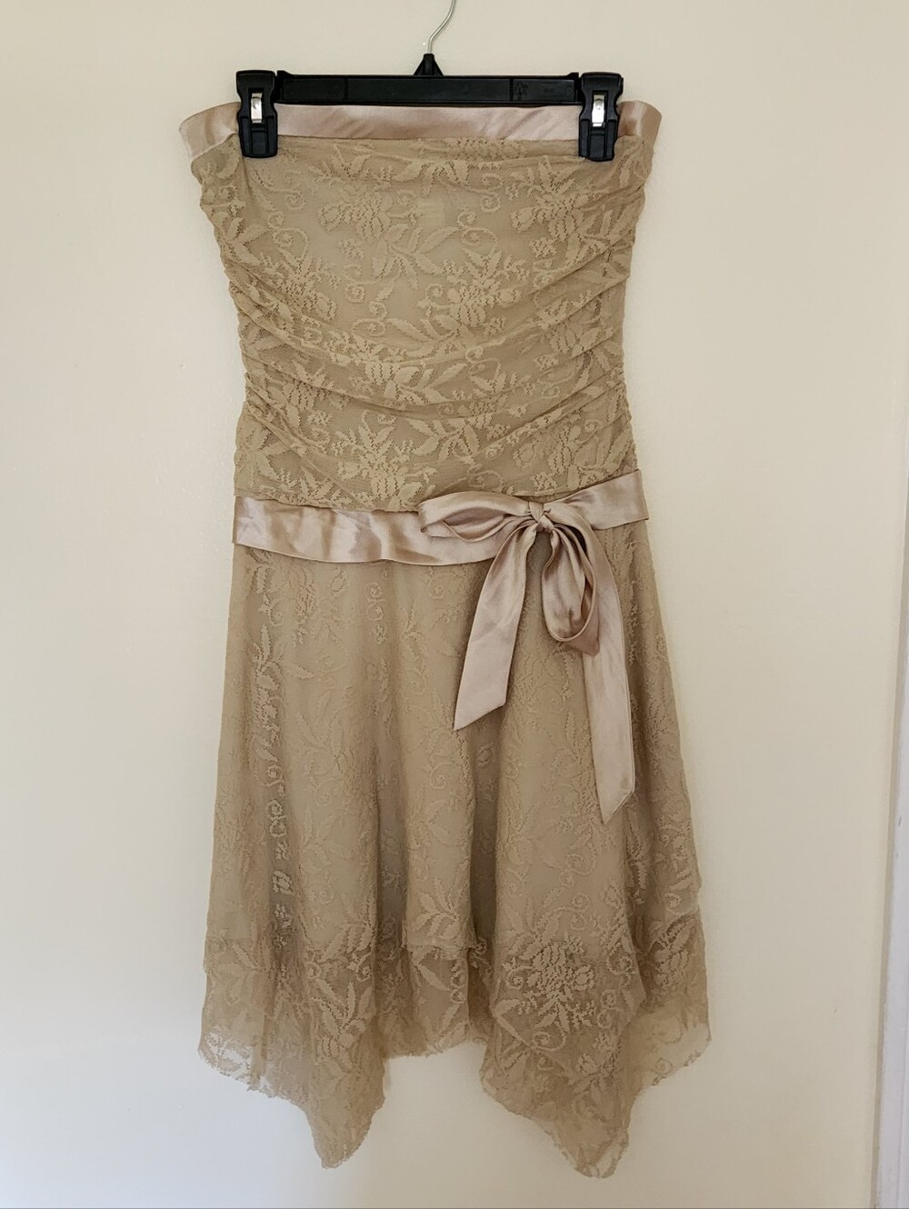 Vtg Y2K Strapless Ruched Fairycore Formal Prom Asymmetrical Hem Sash M Vtg